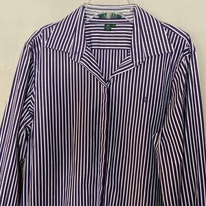 Lauren Ralph Lauren XL Purple Stripes Long Sleeve Button Down Tailored Back LRL